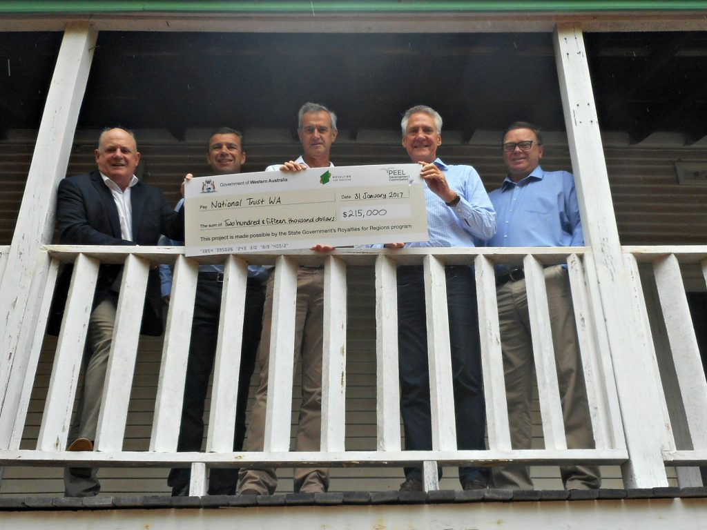 Pictured at the Mill Manager House are Paul Fitzpatrick PDC Chair, Andrew Ward PDC CEO, Tony Simpson MLA, National Trust CEO Julian Donaldson, Cr John Erren, Shire President